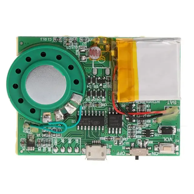 Light Sensor Sensitive Key Control MP3 Sound Playback Circuit Module for Greeting Card with Speaker Lithium Battery USB Download